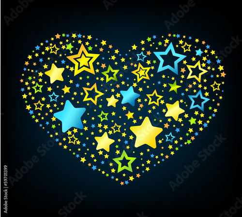 Cartoon star colored heart