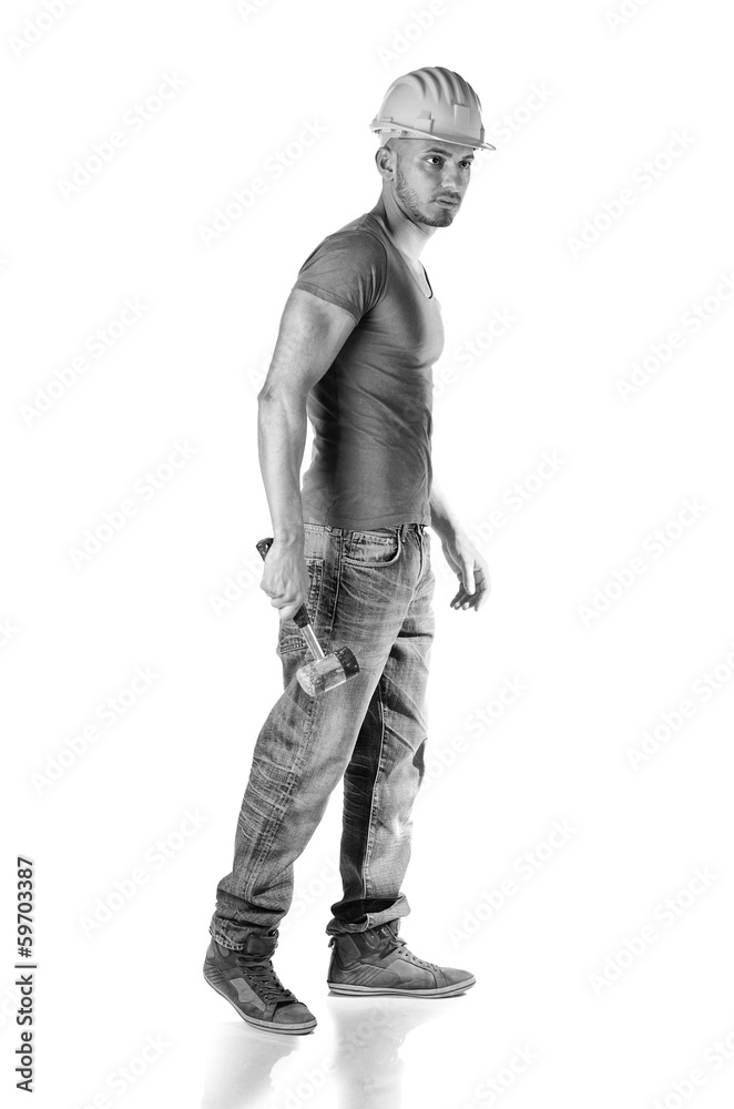 Full body shot of construction worker isolated Full body shot of construction worker isolated