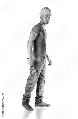 Full body shot of construction worker isolated