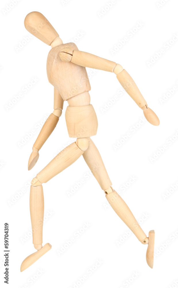 Joint pain at wooden mannequin isolated on white Joint pain at wooden mannequin isolated on white