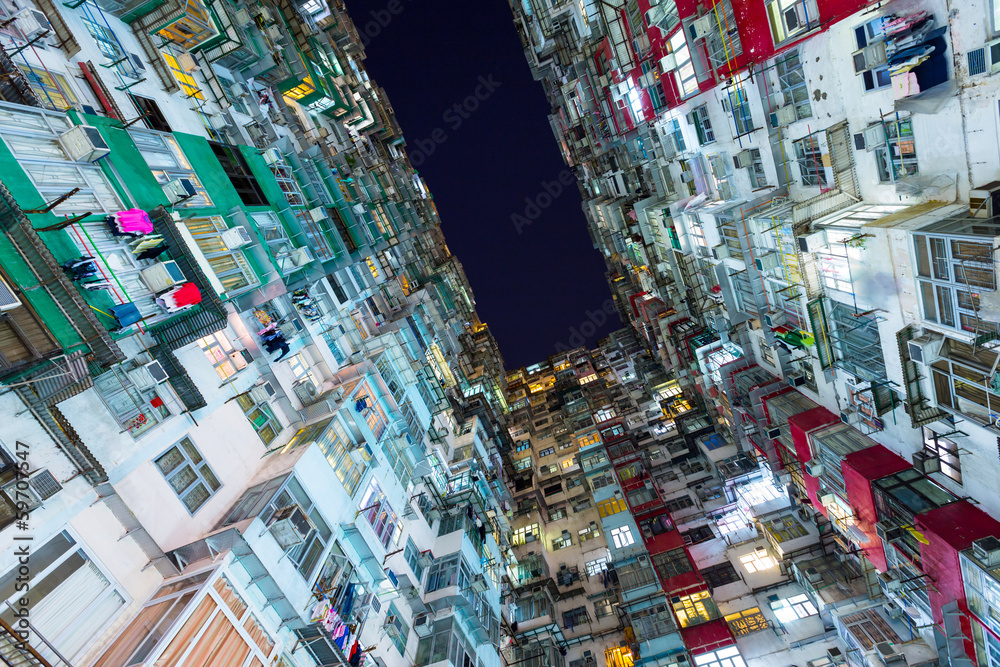 Hong Kong packed buildings at night