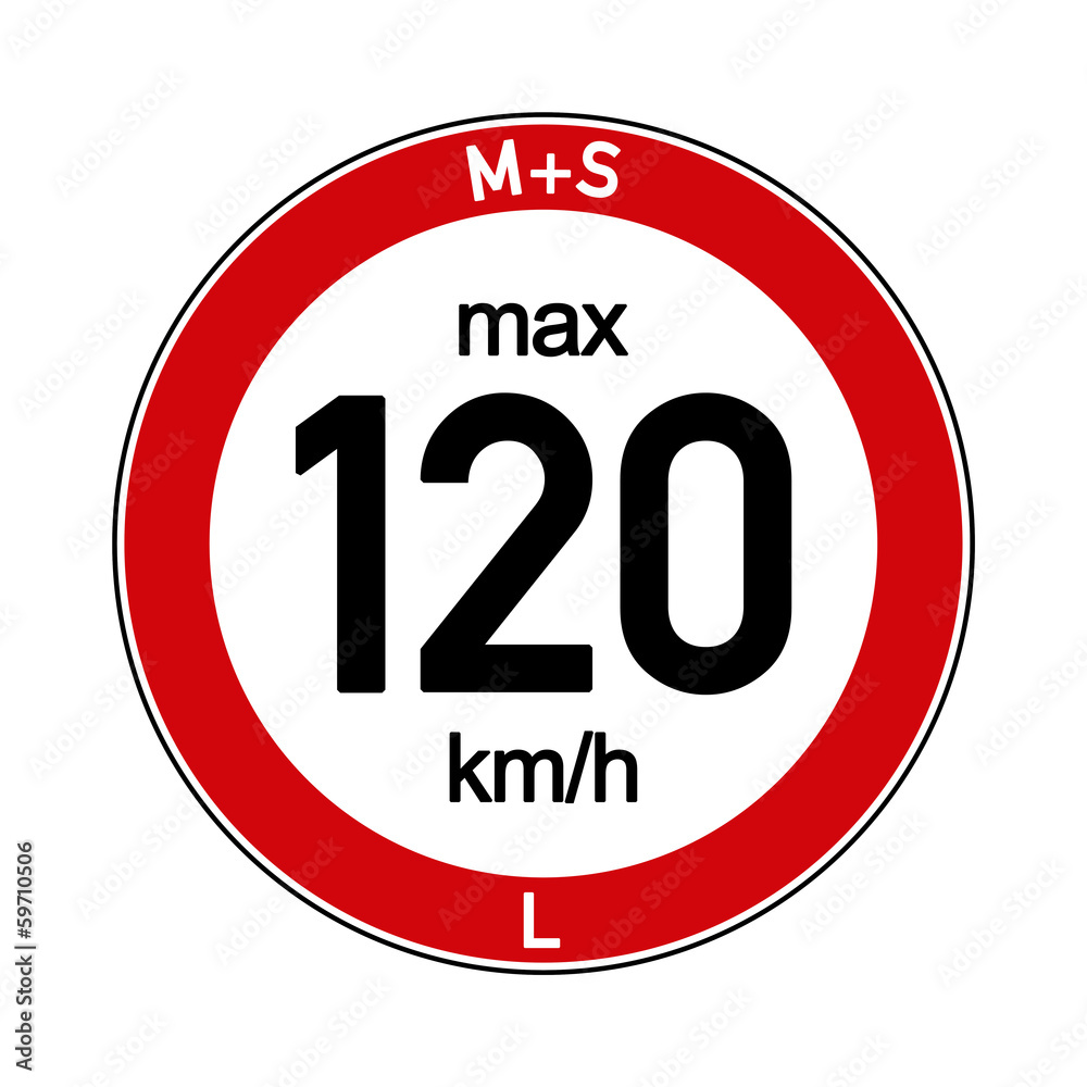 Aufkleber M+S Reifen Geschwindigkeitsindex L 120 km/h Stock-Illustration |  Adobe Stock