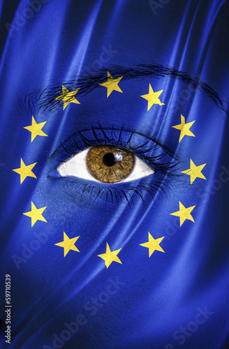 Europe or european union flag painted over female face