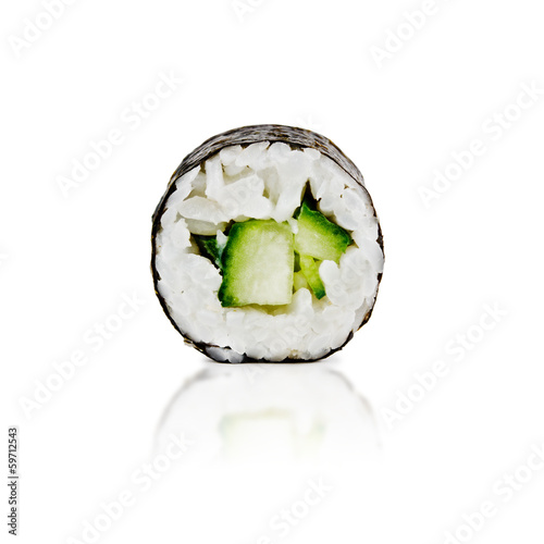 traditional fresh japanese sushi rolls on a white background