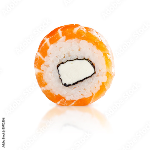 traditional fresh japanese sushi rolls on a white background
