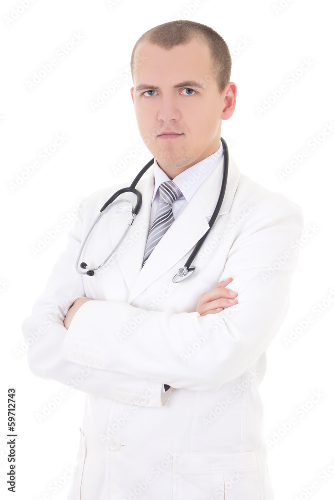 portrait of young attractive doctor isolated on white portrait of young attractive doctor isolated on white