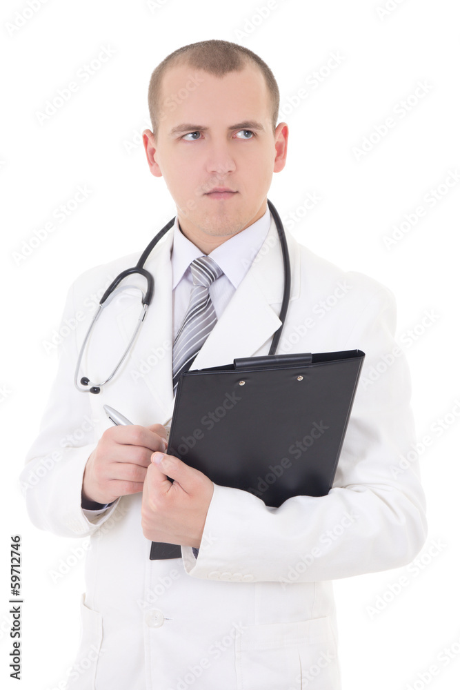 portrait of young attractive doctor with folder isolated on whit portrait of young attractive doctor with folder isolated on whit