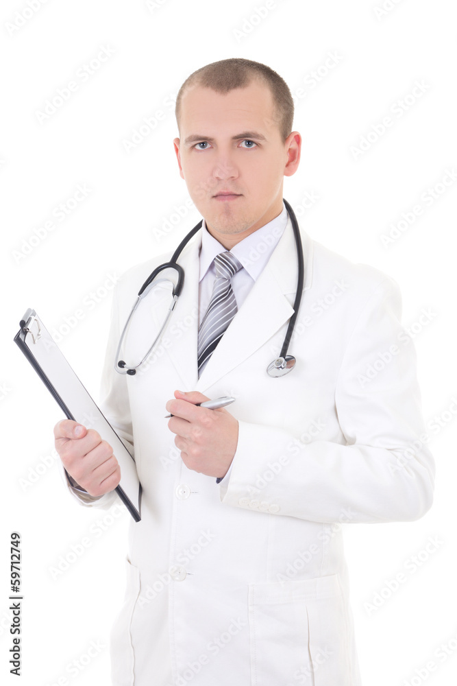 Portrait of young handsome doctor isolated on white Portrait of young handsome doctor isolated on white