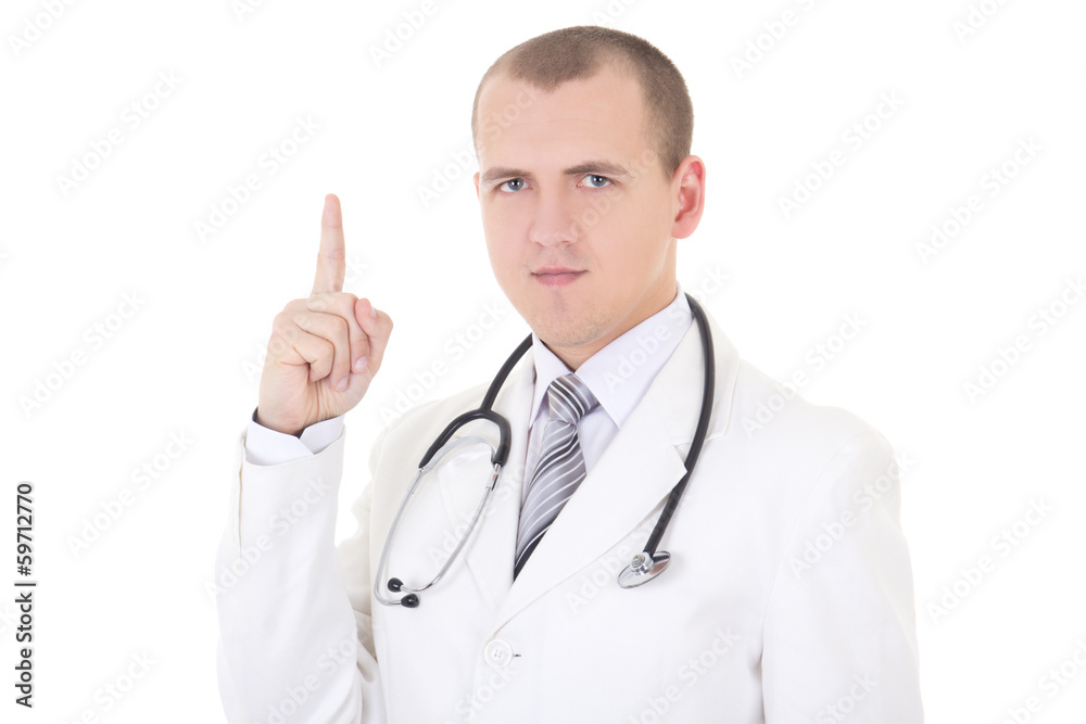 young male doctor having an idea isolated on white young male doctor having an idea isolated on white