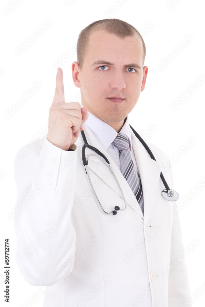young attractive male doctor having an idea isolated on white young attractive male doctor having an idea isolated on white