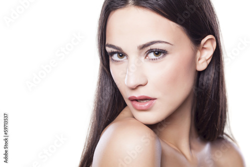 portrait of a beautiful girl on white background