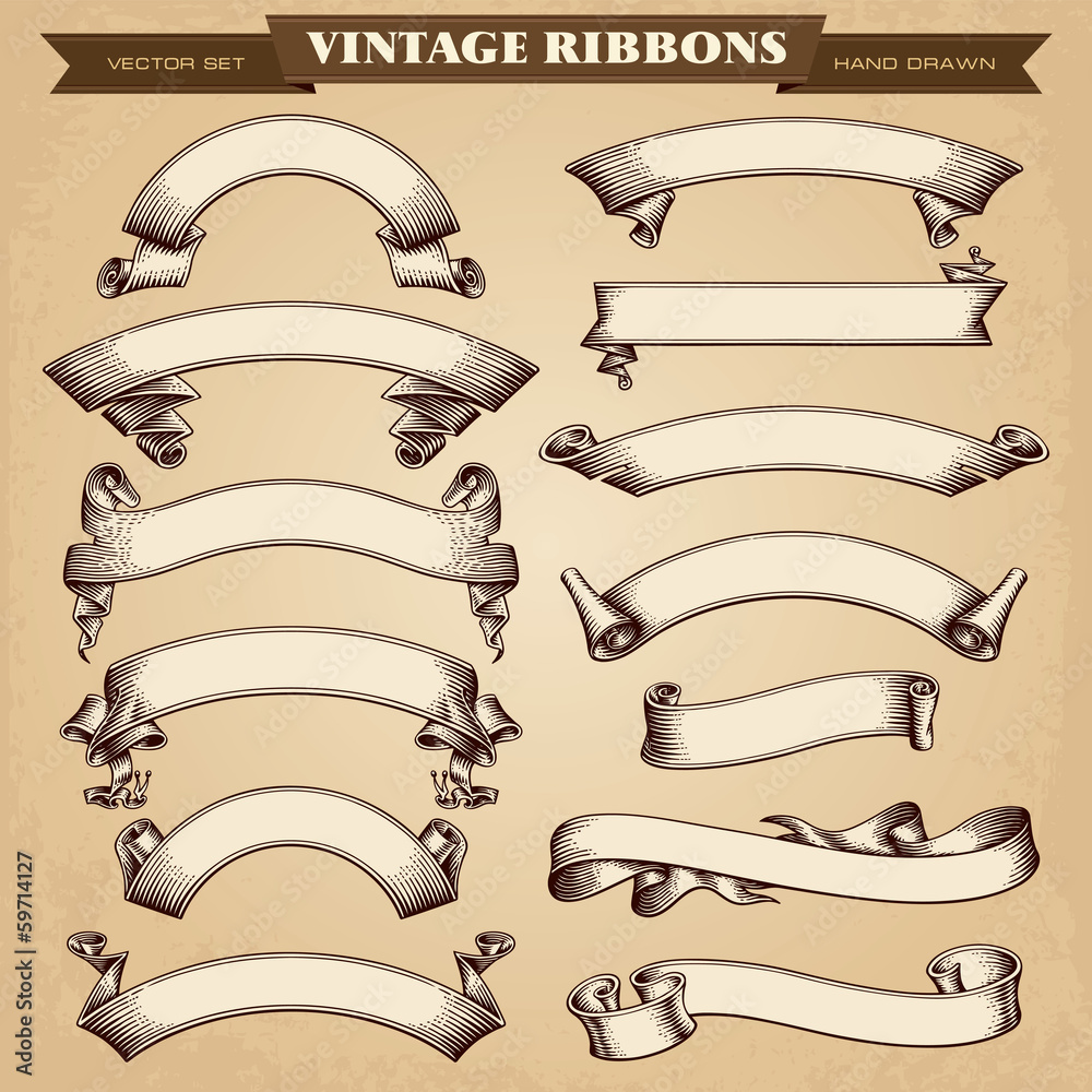 Vintage Ribbon Banners Vector Collection - obrazy, fototapety, plakaty 