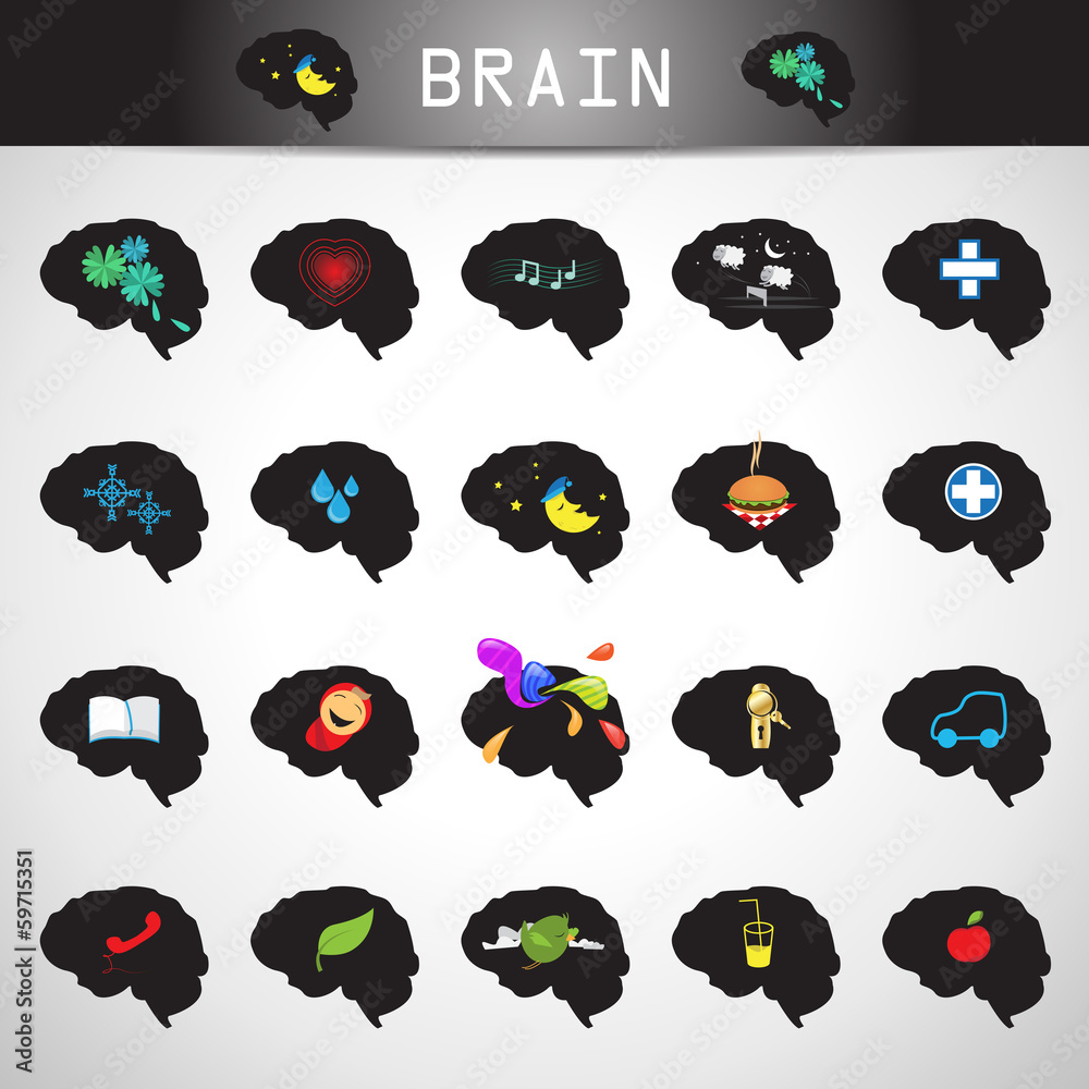 Brain Icons Set - Isolated On Gray Background Brain Icons Set - Isolated On Gray Background