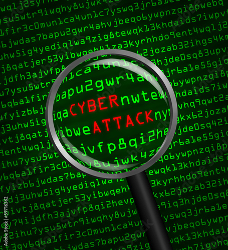 Cyber Attack revealed in computer machine code through a magnify