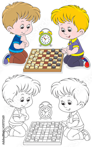 Children play checkers