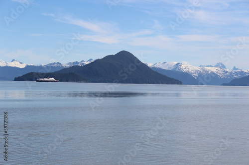 Alaska Ferry in Island Landscape