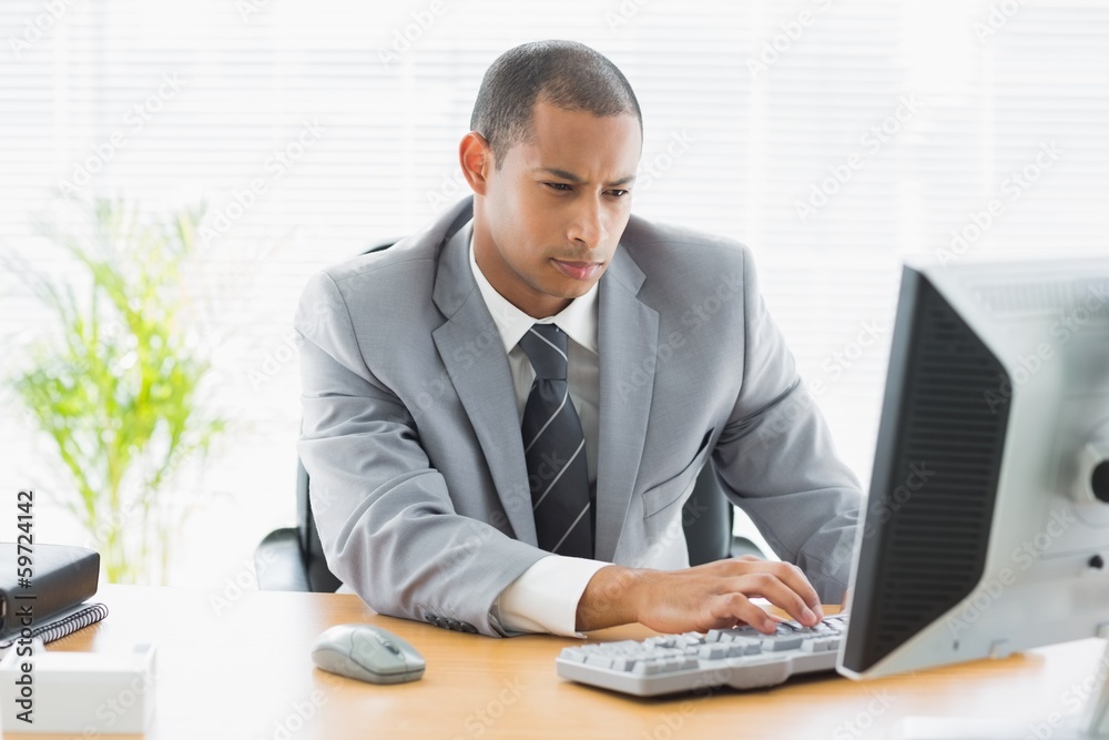 Concentrated businessman using computer at office Concentrated businessman using computer at office