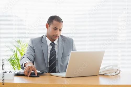 Businessman using laptop at office desk