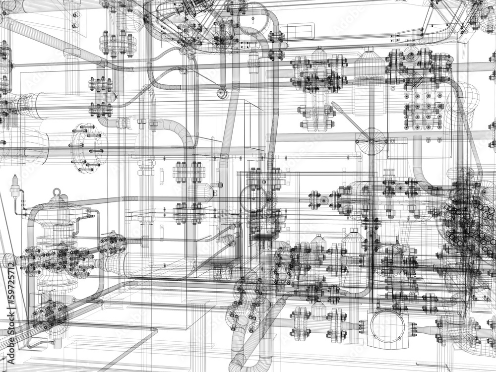 Industrial equipment. Wire-frame render