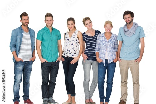 Portrait of casual happy people with hands in pockets