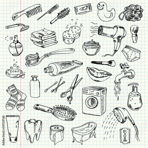 Freehand drawing hygiene and cleaning products