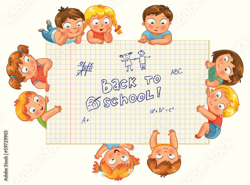Cute little kids show a blank exercise book