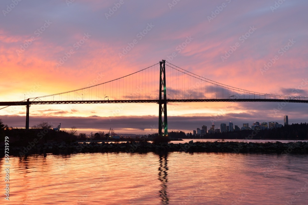 Lions Gate Bridge and Downtown Vancouver at sunrise Lions Gate Bridge and Downtown Vancouver at sunrise