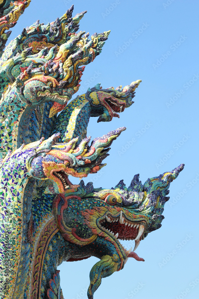 Fototapeta premium Thai dragon, King of Naga statue in Temple Thailand.