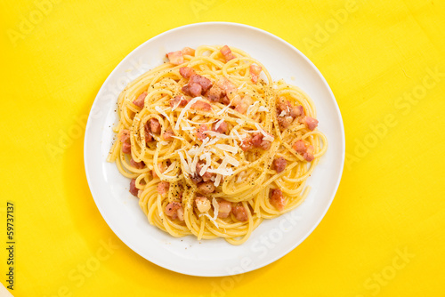 Italian pasta, carbonara spaghetti in the dish photo