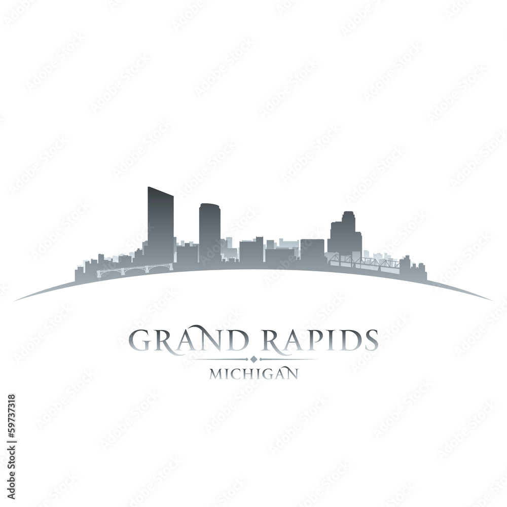 Grand Rapids Michigan city skyline silhouette white background