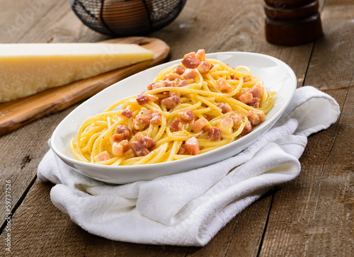 Italian pasta, carbonara spaghetti in the dish photo