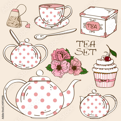Set of isolated tea service icons