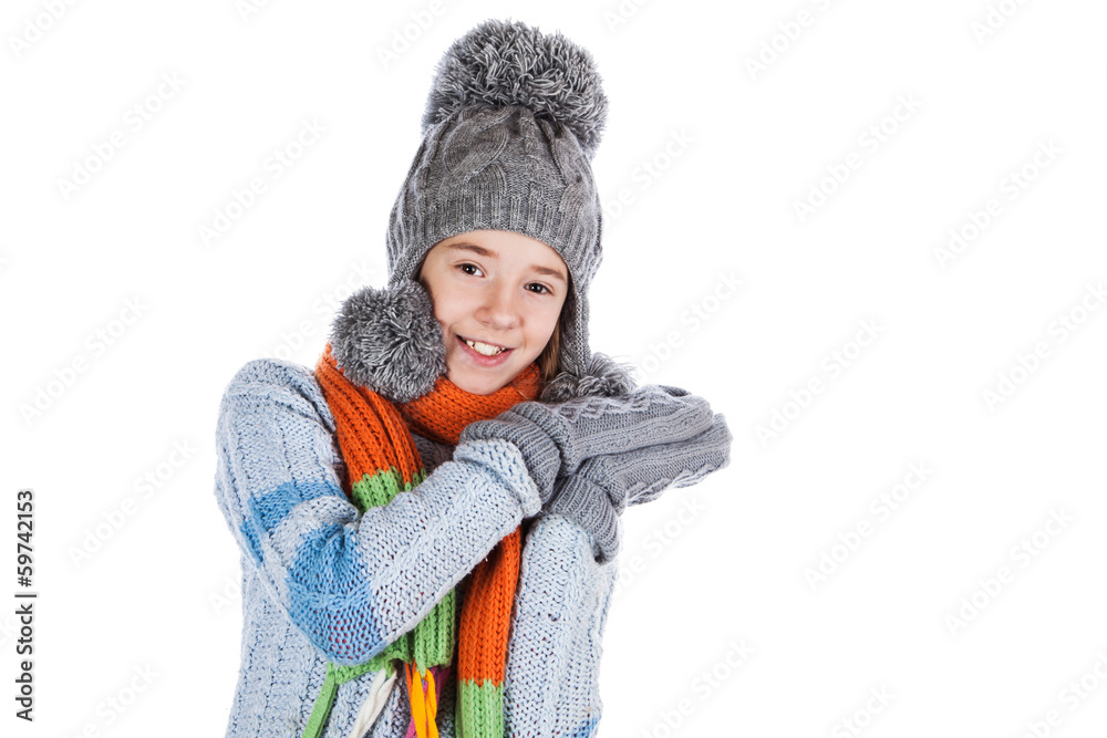 Beautiful little girl in cap and scarf Beautiful little girl in cap and scarf