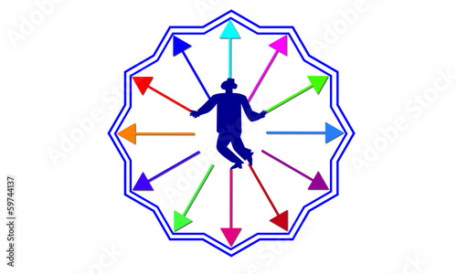 Reloj con flechas de colores y silueta de hombre