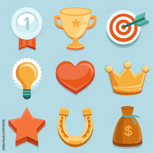 Vector flat gamification icons. Achievement badges
