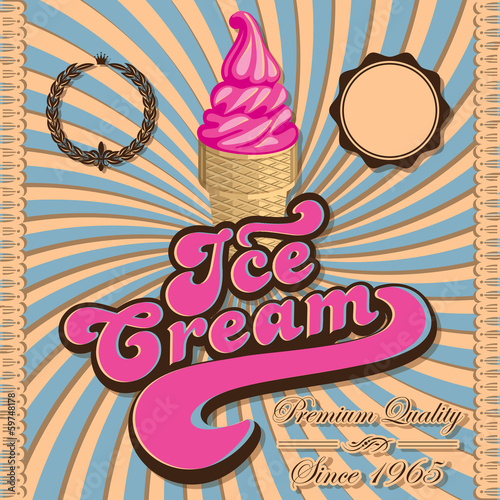 Vintage background with ice cream and inscriptions