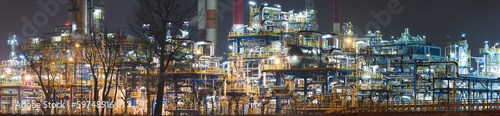 Panoramaof  oil rafinery by night, Poland