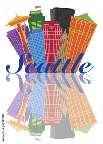 Seattle Abstract Skyline Reflection Vector Illustration