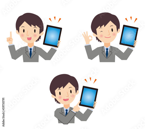 タブレット端末で説明するビジネスマン