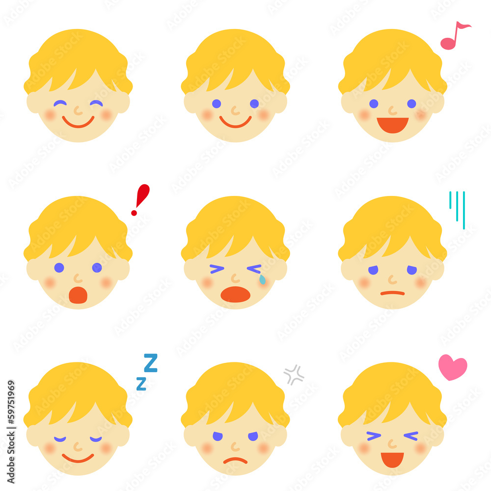 金髪の男の子 表情アイコン / vector eps 金髪の男の子 表情アイコン / vector eps