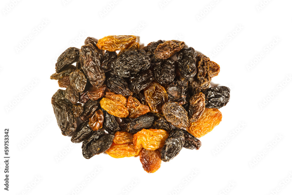 Pile of raisins on white background Pile of raisins on white background
