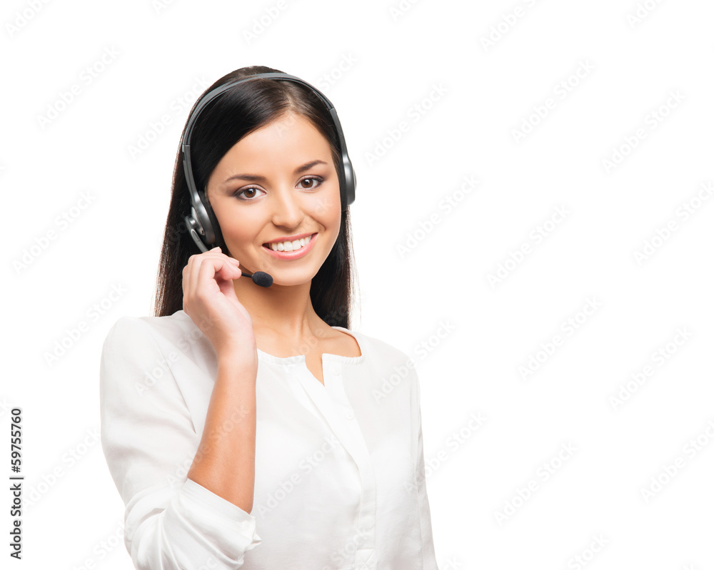 A beautiful customer support operator isolated on white A beautiful customer support operator isolated on white