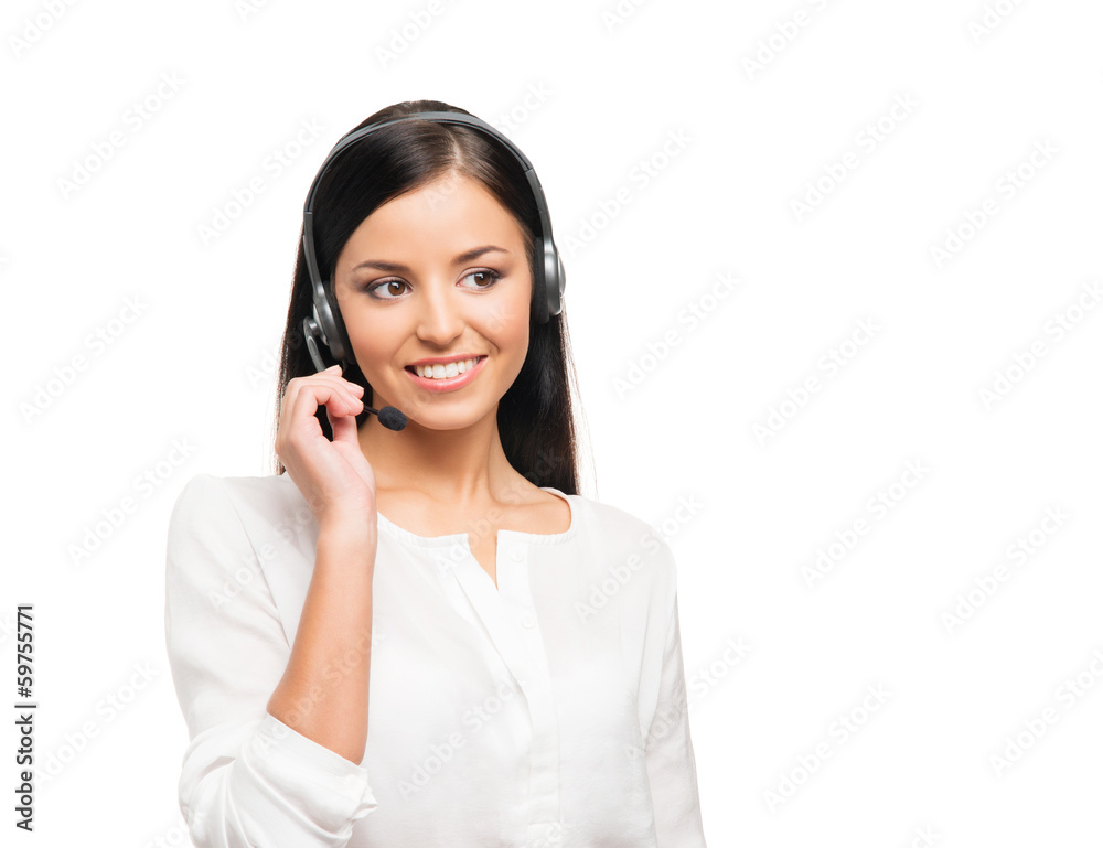 A beautiful customer support operator isolated on white A beautiful customer support operator isolated on white