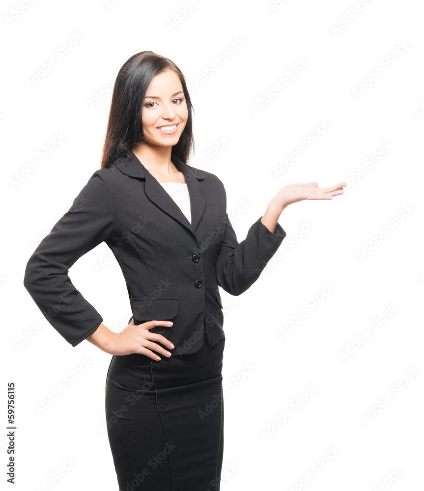 A young businesswoman in formal clothes on a white background A young businesswoman in formal clothes on a white background