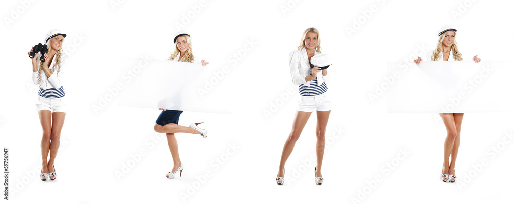 A collection of different photos of young female sailors A collection of different photos of young female sailors