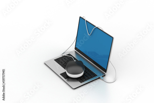 Wallpaper Mural Simple blue laptop with mouse Torontodigital.ca