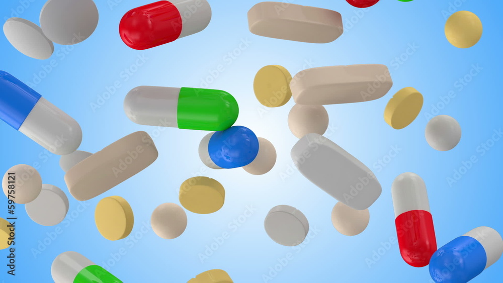Falling Colorful Medical Pills. HQ Seamless Looping Animation Falling Colorful Medical Pills. HQ Seamless Looping Animation