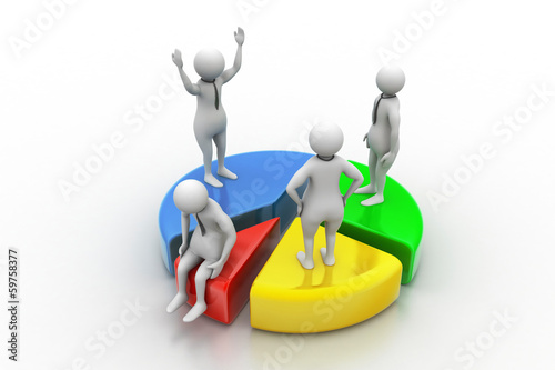 3d people with pie chart,  business competition