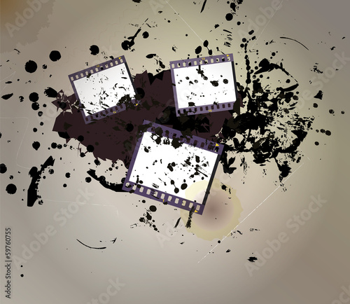 grungy negative film set, empty picture frames