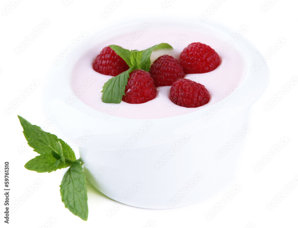 Delicious yogurt with berries isolated on white